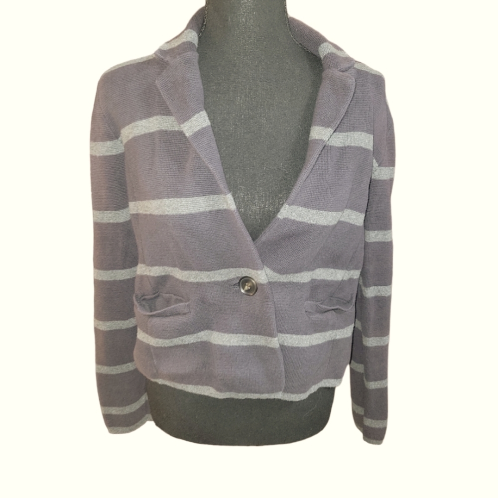 Ann Taylor LOFT Striped Blazer Gray Jacket Career Work Women’s Sz m cotton
